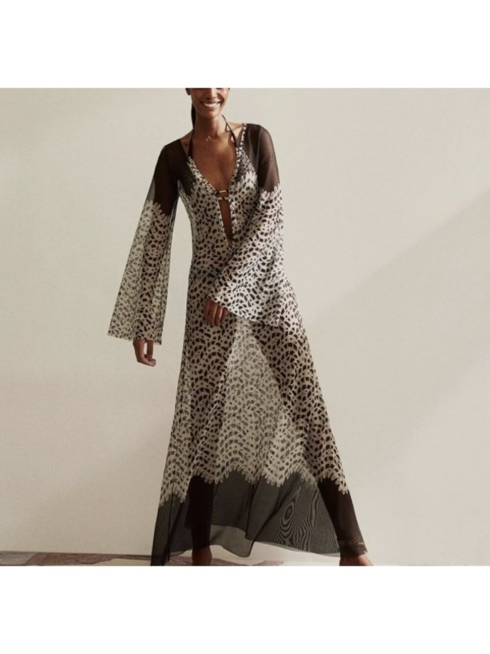 Caroline Constas Lidi Mesh Cover Up Maxi Dress Brown ( S )
